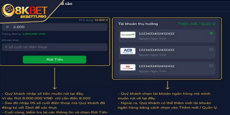 Rút tiền 8KBET an toàn, siêu tốc chỉ trong một nốt nhạc 2 Lý do không thể rút tiền 8KBET về tài khoản cá nhân?
